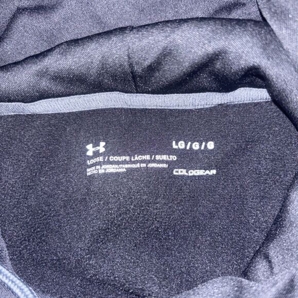 Under Armour ColdGear Hoodie Mens Large Black Gray Logo Fleece Pullover - Picture 3 of 6
